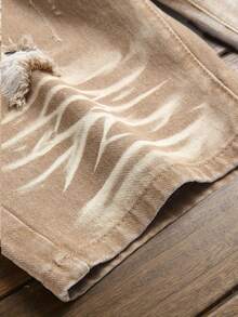 Men's Fashion Distressed Color Block Casual Slim Fit Denim Shorts - Khaki - View 4