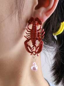 1 pièce Nouvelles boucles d'oreilles à tige uniques de style européen et américain avec coquillages, petits écrevisses rouges, bijoux d'oreille personnalisés avec motifs d'animaux marins