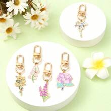 1pc Flower Design Keychain, Pastoral Floral Keyring, Violet/Lily Of The Valley/Lily/Sunflower Alloy Pendant, Fashion Elegant Bag Charm Accessory, Holiday Gift