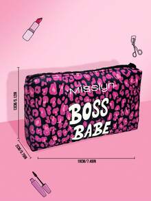Misslyn Pink Leopard Print Large Capacity Makeup Bag, Convenient To Carry, Fashionable And Charming, Suitable For Various Occasions, Suitable For Travel, Easy To Clean, Multi-Purpose, Fashionable And Foldable Commuter Makeup Bag - Pink - View 4