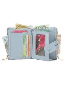 MIYIN 女士时尚多功能链条钱包三折双拉链日常使用带卡槽和可拆卸证件窗口，可存放信用卡/身份证/现金/硬币轻便便携休闲纯色短款钱包带防盗链商务现代商务休闲女士钱包礼物生日礼物周年纪念女士钱包钱包小钱包 - 淺藍色 - 查看 12