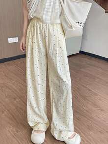 Korean Style Polka Dot Loose Straight Leg Casual Wide Leg Pants - Apricot - View 2