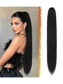 24 Inch Long Straight Ponytail Hair Extensions Synthetic Fake Pony Tails Hairpieces Clip In Ponytail Extension For Women Girls Daily - Multicolor - View 2