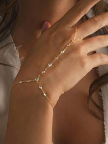 1 件新款几何指环手链，简约女士珠宝，时尚风格，高端水钻手链