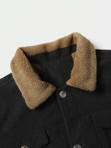 Jaqueta casual masculina de manga comprida com lapela e cor contrastante, outono/inverno - Preto - Ver 3