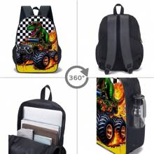 3pcs Dinosaur-Black/Green/Colours Themed Backpack Set With Lunch Box & Pencil Case&Storage Bag - Polyester, Lightweight, Fashionable Mixed Colors