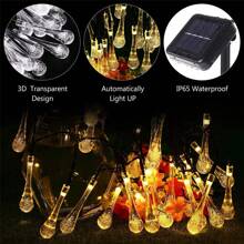 Solar String Lights, Small Crystal Ball/Waterdrop-Shaped Lights, Outdoor String Lights, With 8 Lighting Modes, Waterproof, Powered By Solar Energy. Suitable For Summer Gardens, Yards, Porches, And Can Be Used For Wedding And Party Decorations (Warm White).