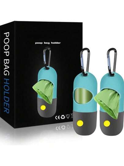 1pc Dog Poop Bag Dispenser + 150pcs Leak-Proof Dog Waste Bags With Built-In LED Flashlight, Pet Trash Bag Holder With Carabiner For Leash