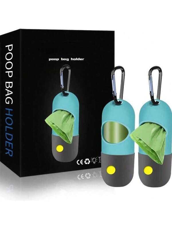 1pc Dog Poop Bag Dispenser + 150pcs Leak-Proof Dog Waste Bags With Built-In LED Flashlight, Pet Trash Bag Holder With Carabiner For Leash