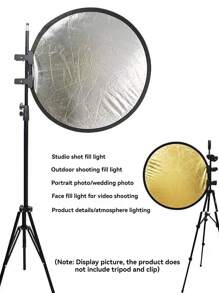 1pc Portable Foldable Photography Reflector, Round Collapsible Soft Light Reflector Disc For Portrait Photo, Live Streaming Lighting Panel, Studio Photography, Outdoor Light Blocking, 2-In-1 Gold & Silver Reflective Surfaces, With Storage Bag