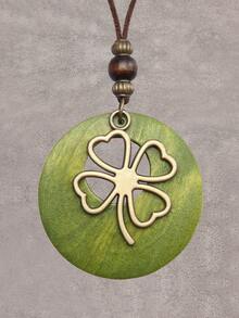 1pc Retro Bohemian Style Wooden Alloy Leaf Pendant Necklace, Fashion Halloween Holiday Gift Decoration, Unisex Jewelry, Student Souvenir Gift