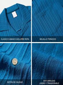 2 piezas Conjunto de camisa de Verano para hombre,  Estilo caballero vintage casual,  cómodo y versátil - Azul oscuro - Ver 8