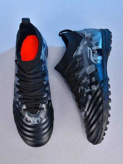 1 双男女通用成人高帮足球鞋，适合户外团队运动，防滑耐用的 TF 鞋钉，适用于人造草皮、沙地、草坪、室内球场，小号/加大码，系带皮革设计，男女皆宜