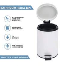 6PCS 3L Stainless Steel Pedal Bin In Black/Cream/White/Silver - Modern & Stylish Mini Bin For Bathroom/Kitchen/Toilet Rubbish