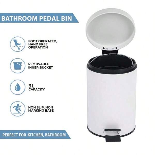 6PCS 3L Stainless Steel Pedal Bin In Black/Cream/White/Silver - Modern & Stylish Mini Bin For Bathroom/Kitchen/Toilet Rubbish