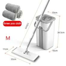 拖把桶套装，平板拖把桶系统，超细纤维拖把，加长手柄，适用于硬木地板清洁，柔韧白色拖把