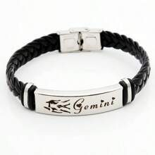 Stainless Steel Constellation Bracelet For Women Men Zodiac Sign Leather Bracelet Wristband Jewelry Birthday Gift