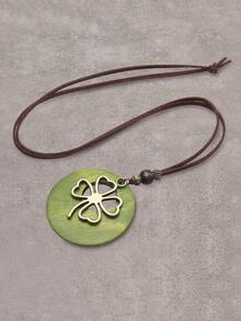 1pc Retro Bohemian Style Wooden Alloy Leaf Pendant Necklace, Fashion Halloween Holiday Gift Decoration, Unisex Jewelry, Student Souvenir Gift