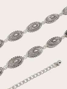 1pc Plus Size Women's Vintage Floral Engraved Buckle Textured Metal Waist Chain, Suitable For Western Style, Beach, Vacation, Party, XXL XXXL XXXXL Fall, Autumn, Halloween - Silver - View 3