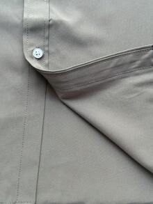 Men's Solid Color Formal Dress Shirt With Button Design, Long Sleeve, Solid Color, Business Formal Style, Fall - Grey - View 7