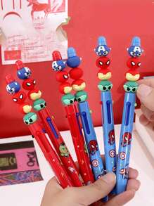 Disney 12pcs Disney Back-To-School Marvel & Stitch Collector's Edition 4-Color Anti-Stress Ballpoint Pen - Shockproof Liquid Silicone Grip (Thor's Hammer Durability) + Multi-Role Ink System (Highlighter/Notes/Doodling), Includes 3 Character Pens: Stitch, Spider-Man School Supplies,Back To School