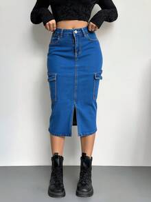 Falda vaquera mini casual para mujer - Azul - Ver 1