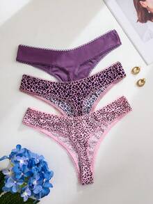 3条装女士豹纹低腰丁字裤