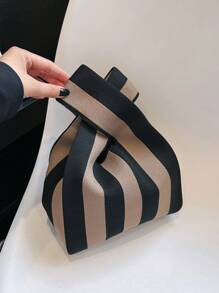 1 pieza de Bolso de mano con patrón de rayas de estilo trenzado, de material de poliéster, muy adecuado para adolescentes, damas, niñas, estudiantes, trabajadores de cuello blanco. Apto para compras, vacaciones, viajes, fiestas, trabajo, exteriores. Puede almacenar teléfonos móviles, llaves, lápices labiales, cosméticos, monedas, artículos pequeños, productos de cuidado de la piel y otros artículos personales