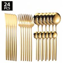 16/24/32 pièces Set de couverts en acier inoxydable du Portugal, comprend des couteaux à steak, fourchettes, cuillères, convient pour la maison, le restaurant, les fêtes, les cadeaux de fête, les fournitures scolaires