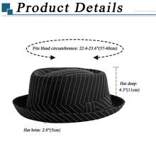 JEWELRYWE Men's And Women's Striped Tweed Hats, Classic Short-Brimmed Manhattan Jazz Hats, Unisex Dress Hats, Felt Hats, Suitable For Daily Matching And Formal Occasions