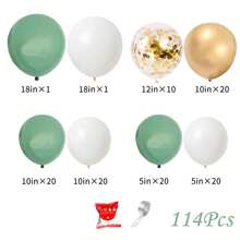 114 pièces Kit d'arche de ballons vert olive, Kit de guirlande de ballons vert sauge, Kit de ballons confettis vert blanc or pour décorations de fête d'anniversaire, décoration de fête de la jungle, cadeaux d'été, mariage, retour à l'école, fournitures scolaires, décoration de chambre