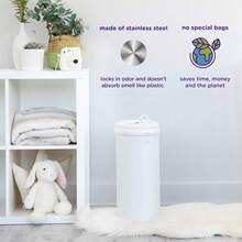 Ubbi Steel Odour Locking Nappy Disposal Bin, No Special Bag Required Money Saving, Awards-Winning, Modern Design Registry Must-Have Nappy Bin, Ivory - Chrome - View 3