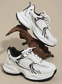 Damen Frühling/Herbst Neue Lässig Plateau Sneaker, Mesh atmungsaktiv Keilabsatz bequeme Schnürung leicht vielseitig Modische Sneaker, Weiß/Grau, geeignet für alle Jahreszeiten, Freizeitschuhe