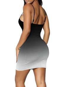 Nimsruc Women Bodycon Dress Summer Short Backless Spaghetti Strap Dresses - 6667黑色漸變 - 查看 4