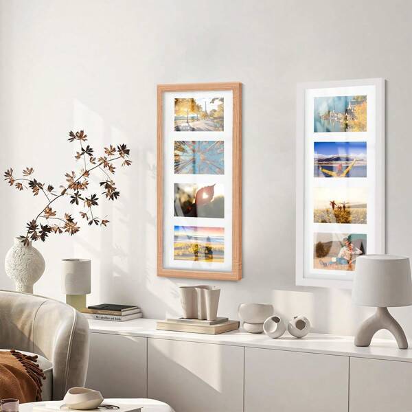1pc/3pcs 8x16in/8x20in Wooden Collage Photo Frames, 4x6in Photo Size, Modern Minimalist Style Decor Frames For Dorm, Classroom, Bedroom, Home Office, Hanging Photo Clip, Mother Father's Day Gift