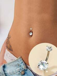 1 Stück/2 Stücke modischer Bauchnabelring aus Edelstahl mit kubischem Zirkonia, Damenschmuck, geringer Schmerz, Punk, Hip Hop, Nachtclub, Party, Geschenk, Freizeitbekleidung, Unisex/Studenten - Silber - Übersicht 19