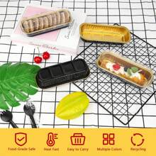 50 Stücke 200 ml rechteckige Aluminiumfolie Backform mit Deckel und Löffel, in rosa, Mini-Brotauflauf, rechteckiger Backbehälter Küchenausstattung, Muffinform, Kuchenform mit Deckel, Muffinförmchen, Torten, Sahnetorte