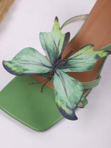 Mules à talons hauts pour femmes avec décoration papillon, fée sexy pour soirée, boîte de nuit, mariage. Sandales à talons hauts en PU ornées mignonnes pour vacances, mariage, fête, bureau, intérieur et extérieur, été
