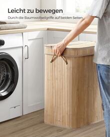 Wäschekorb mit Deckel, Wäschesammler Bambus, Wäschesack herausnehmbar und maschinenwaschbar, mit Griffen, 100/72 /150 Liter, für Waschküche, Schlafzimmer, Wohnzimmer, Naturfarben - Naturfarben - Übersicht 6