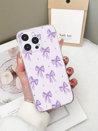 1 pieza Funda de teléfono transparente con lazo, Funda de teléfono pintada de TPU mate compatible con iPhone, resistente al agua, a los golpes y a los arañazos