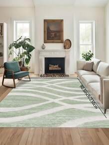 1 Piece Of Faux Cashmere Living Room Carpet Printed With Light Green Lines. Suede Delicate, Pleasant To The Touch, Non-Slip Washable Area Rug For Bedroom, Can Be Used In Living Room, Bedroom Bedside Carpet, Door Mat, Room Decoration. Suitable For Different Seasons Of Spring, Summer, Autumn And Winter.