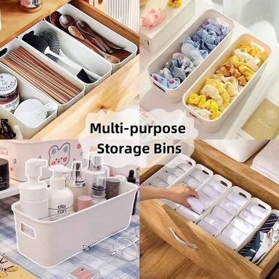 10个白色塑料储物盒，带提手，尺寸：8.86英寸 x 3.54英寸 x 2.95英寸，多用途开放式抽屉储物箱，适用于婴儿房、玩具、配件、手机壳、厨房、橱柜、办公室、浴室等，节省空间。