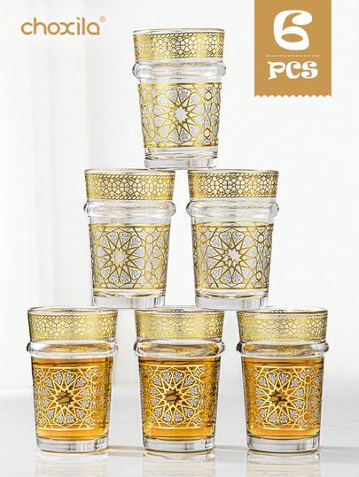 choxila 6/12pcs Set Of Arabic Coffee Cups, Moroccan Tea Cups, Glass Cups, Glass Cup Sets, Mint Tea Cup Sets, Traditional Arabic Glass Tea Cup Sets, Versatile Drinking Glass Cups, Ramadan Gifts