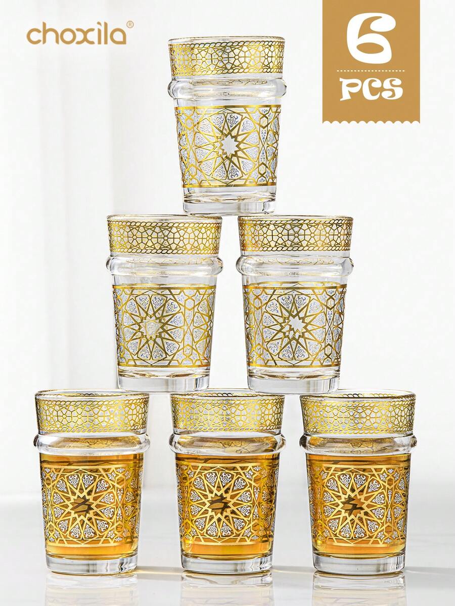 choxila 6/12pcs Set Of Arabic Coffee Cups, Moroccan Tea Cups, Glass Cups, Glass Cup Sets, Mint Tea Cup Sets, Traditional Arabic Glass Tea Cup Sets, Versatile Drinking Glass Cups, Ramadan Gifts - 130ml - View 1