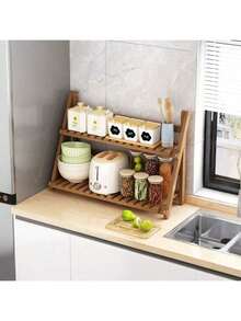 1pc Brown Diy Handmade Bamboo Folding Display Shelf, Home Organizer