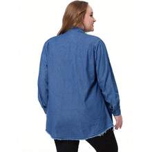 Local Delivery-Shirts For Women Button Denim Shirts Tops,Plus Size Chambray - Navy Blue - View 1
