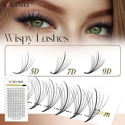 FOXYMEI 12排纤细预制扇形睫毛 C/D 卷曲 5D 7D 9D 尖睫毛延长 8-15mm 高品质睫毛簇 进口材料 预制浓密扇形睫毛 柔软轻盈自然假睫毛 睫毛簇、睫毛簇、单根睫毛、睫毛、假睫毛
