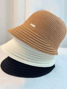 1pc Women Knitted Breathable Fisherman Cap, Multi-Color Korean/Japanese Minimalist & Versatile Slim Sun Hat, Made Of Polyester Fiber - Multicolor - View 11