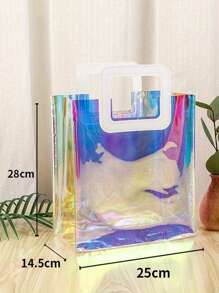 Colorful Clear Laser Bag With Handles, Holographic Small Gift Bag Clear Birthday Gift Bags For Women Wedding Gift Bags , Shopping Bag, Party Gift Bag, Craft Tote Bag, Party Favors, Party Gift Decor - Reusable, Foldable, Easy To Clean