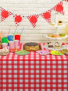 1 pieza/6 piezas Mantel de plástico a cuadros rojo y blanco de 137 * 274 cm, mantel de cuadros rojos desechable, adecuado para picnic, granja, cumpleaños, boda, mantel rectangular para fiesta - Multicolor - Ver 7